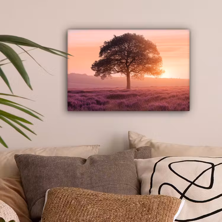 Boom - Heide - Zonsopgang canvas 2cm klein -sfeer1