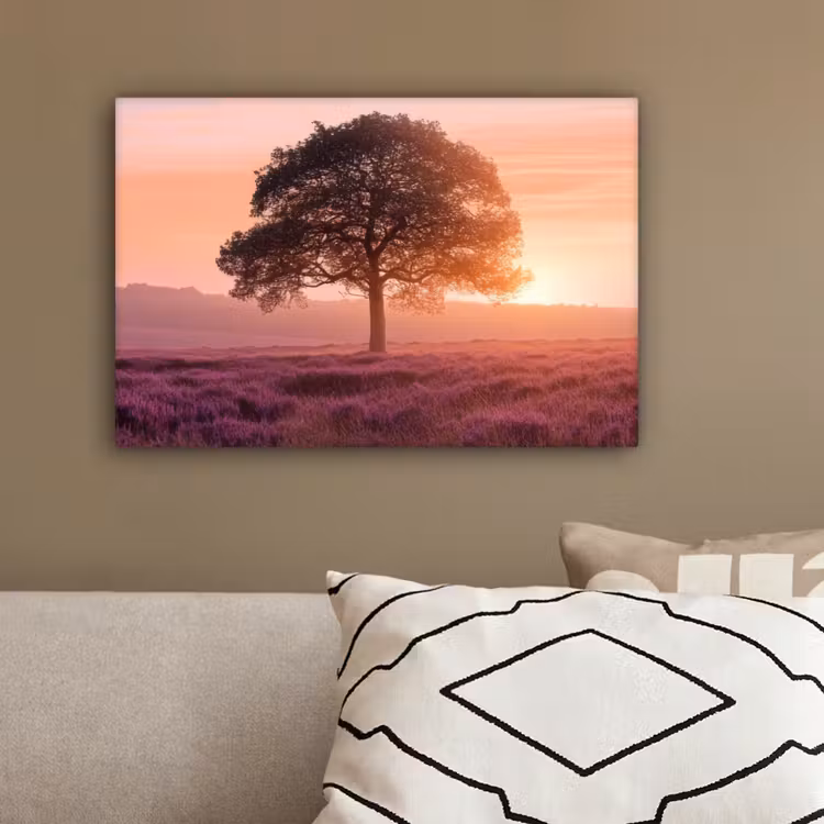 Boom - Heide - Zonsopgang canvas 2cm klein -sfeer3