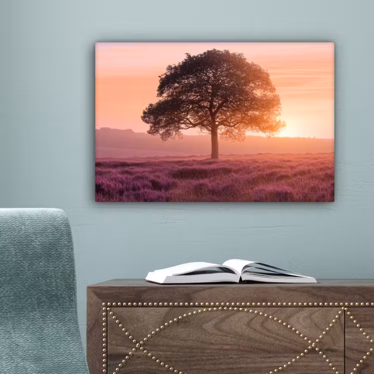 Boom - Heide - Zonsopgang canvas 2cm klein -sfeer4