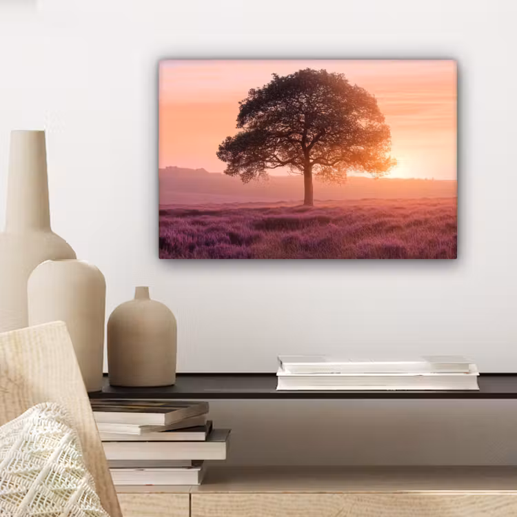 Boom - Heide - Zonsopgang canvas 2cm klein -sfeer6