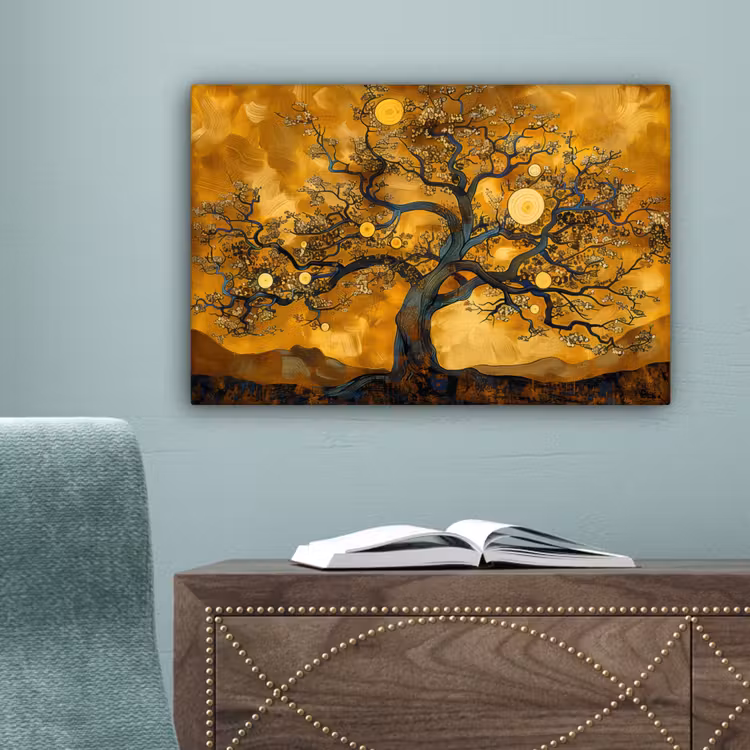 Boom - Levensboom - Abstract - Goud canvas 2cm klein -sfeer4