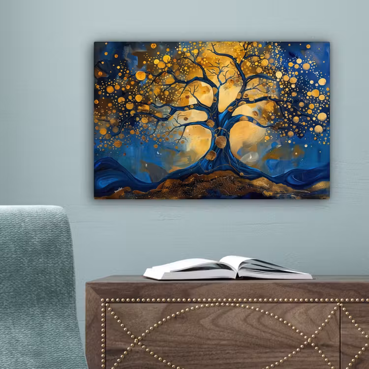 Boom - Levensboom - Blauw - Goud canvas 2cm klein -sfeer4