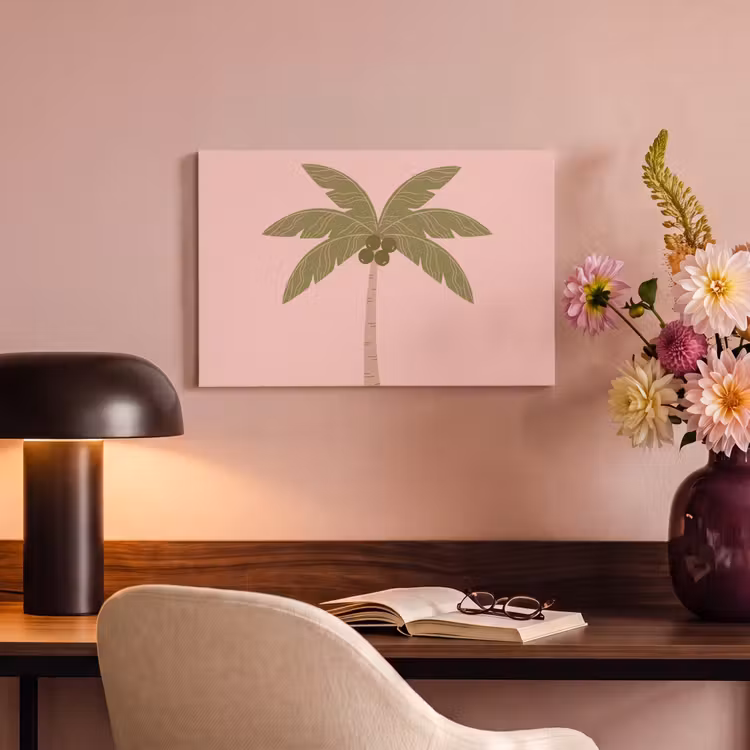 Boom - Palm - Natuur - Illustratie - Roze canvas 2cm klein -sfeer4