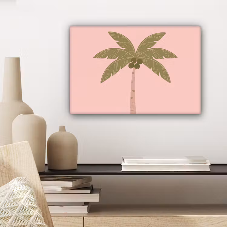 Boom - Palm - Natuur - Illustratie - Roze canvas 2cm klein -sfeer6