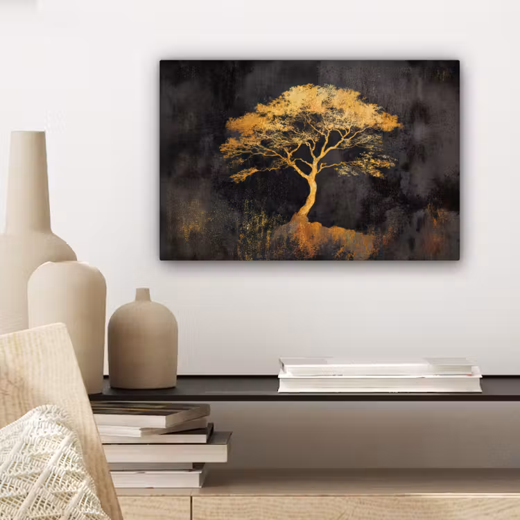 Boom - Schilderij - Goud - Abstract canvas 2cm klein -sfeer6