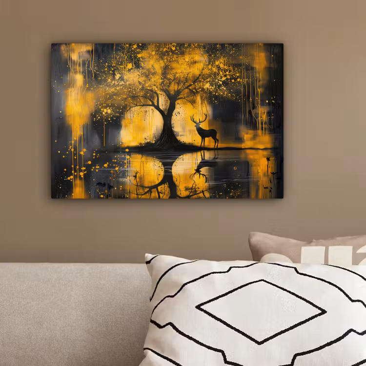 Boom - Verflook - Hert - Natuur - Goud canvas 2cm klein -sfeer3