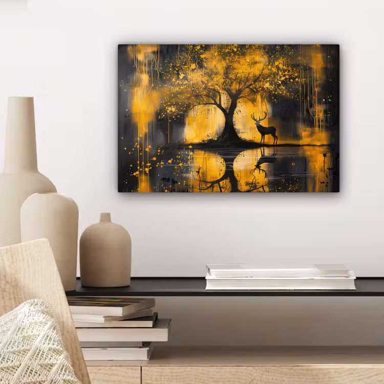 Boom - Verflook - Hert - Natuur - Goud canvas 2cm klein -sfeer6