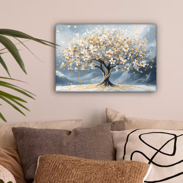 Boom - Winter - Levensboom - Modern - Goud canvas 2cm klein -sfeer1