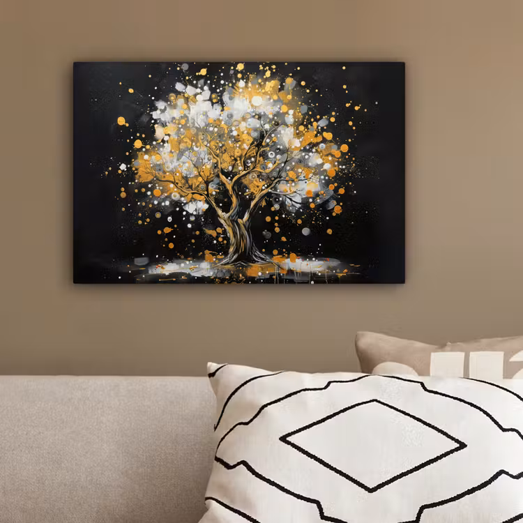 Boom - Zwart - Goud - Wit - Modern canvas 2cm klein -sfeer3