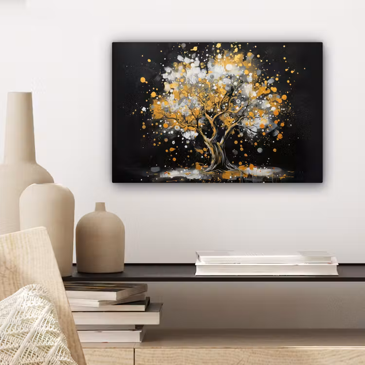 Boom - Zwart - Goud - Wit - Modern canvas 2cm klein -sfeer6