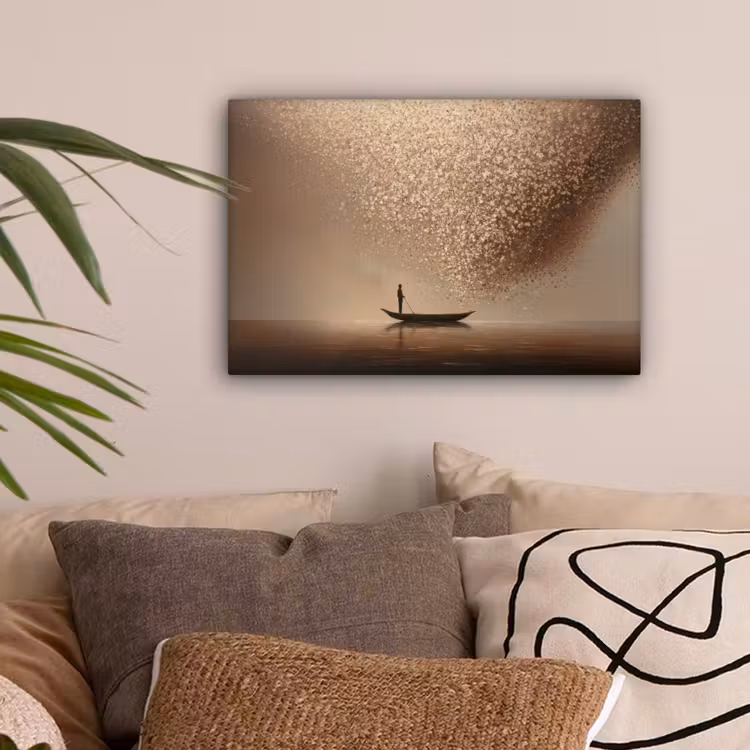 Bootje - Blaadjes - Goud - Water canvas 2cm klein -sfeer1