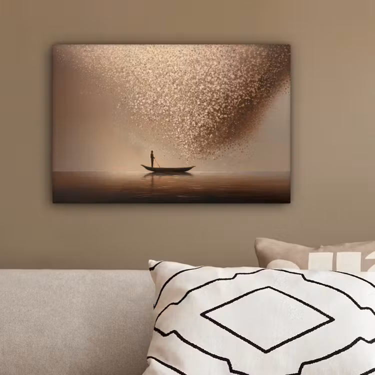 Bootje - Blaadjes - Goud - Water canvas 2cm klein -sfeer3