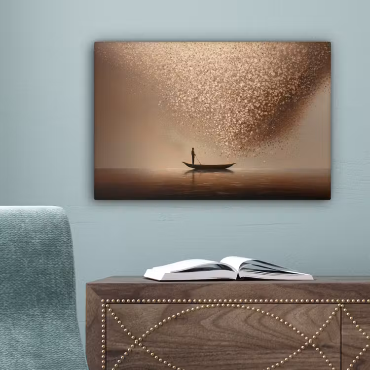Bootje - Blaadjes - Goud - Water canvas 2cm klein -sfeer4