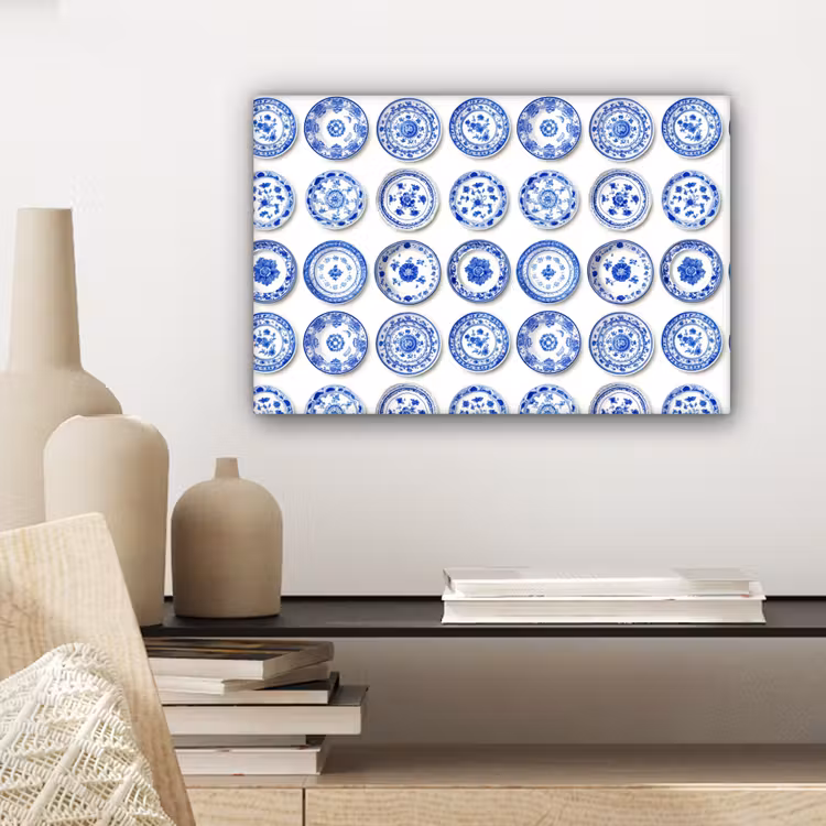 Borden - Bloemen - Patroon - Blauw canvas 2cm klein 34 -sfeer6