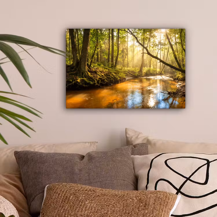 Bos - Beek - Zonlicht - Natuur - Groen canvas 2cm klein -sfeer1