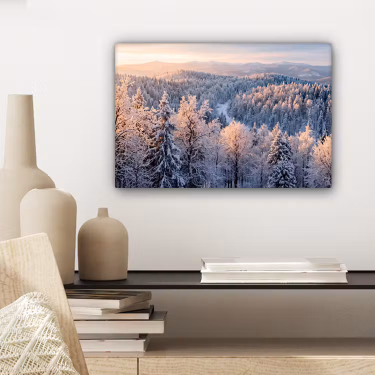 Bos - Bergen - Goud - Winter - Warm canvas 2cm klein -sfeer6