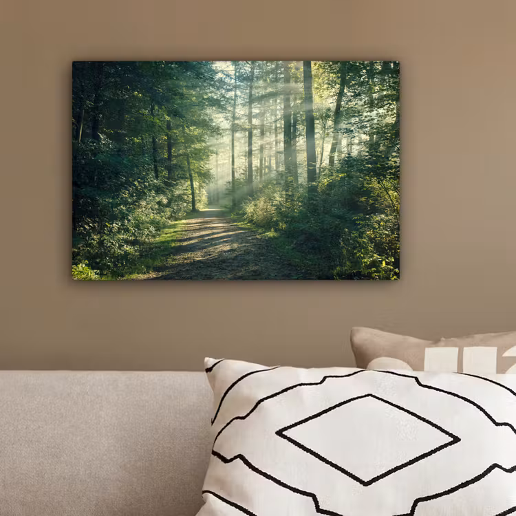 Bos - Pad - Zon - Bomen - Groen - Natuur canvas 2cm klein -sfeer3