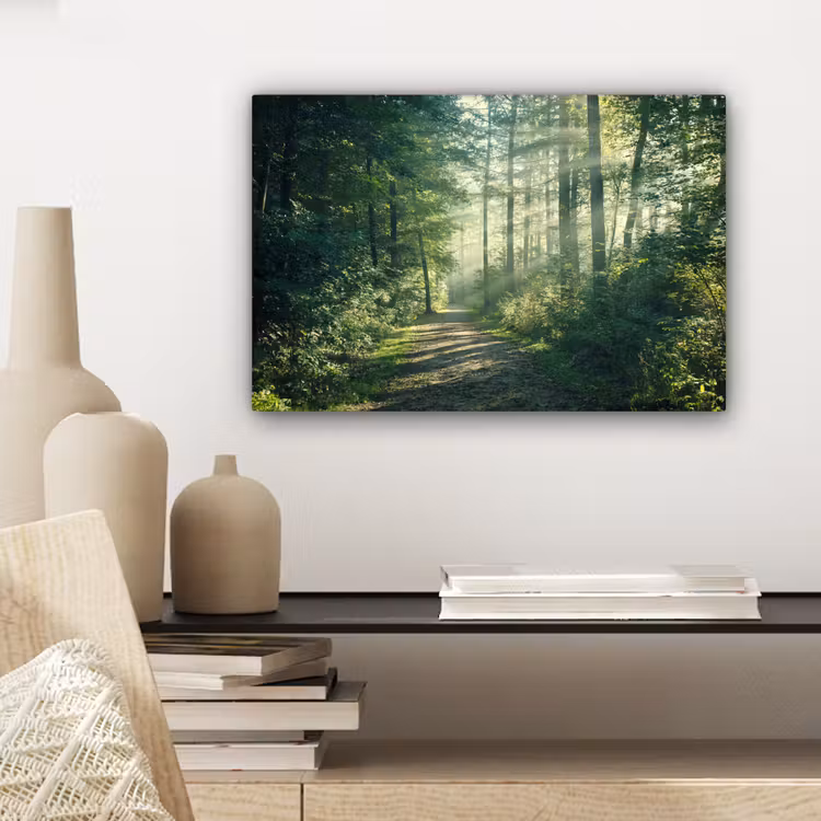 Bos - Pad - Zon - Bomen - Groen - Natuur canvas 2cm klein -sfeer6