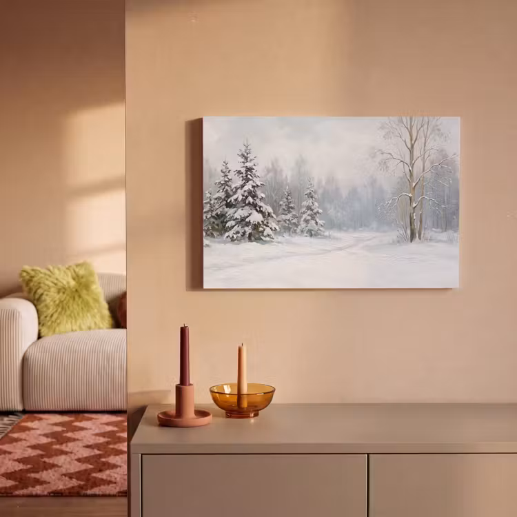 Bospad - Dennen - Sneeuw - Winter - Rustgevend canvas 2cm klein -sfeer1