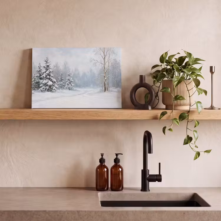 Bospad - Dennen - Sneeuw - Winter - Rustgevend canvas 2cm klein -sfeer3