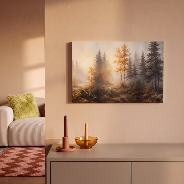 Bospad - Herfstbladeren - Natuur - Schilderachtig - Oranje canvas 2cm klein -sfeer1