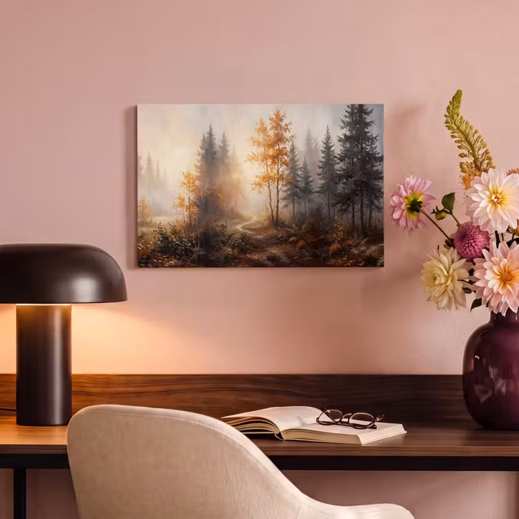 Bospad - Herfstbladeren - Natuur - Schilderachtig - Oranje canvas 2cm klein -sfeer4