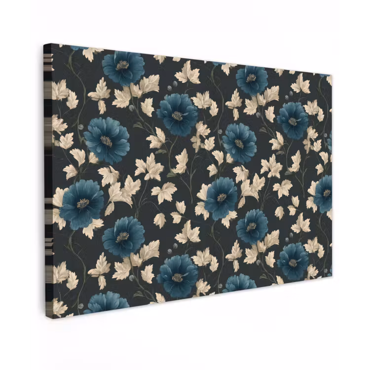 Botanisch - Bloemen - Blauw canvas 2cm klein 34 -z3d