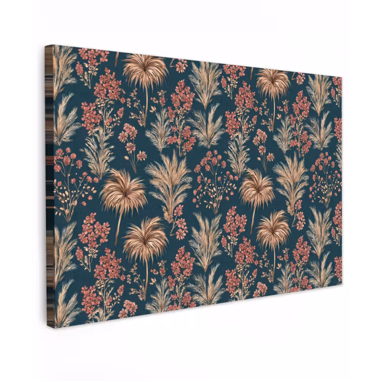 Botanisch - Patroon - Blauw canvas 2cm klein 34 -z3d