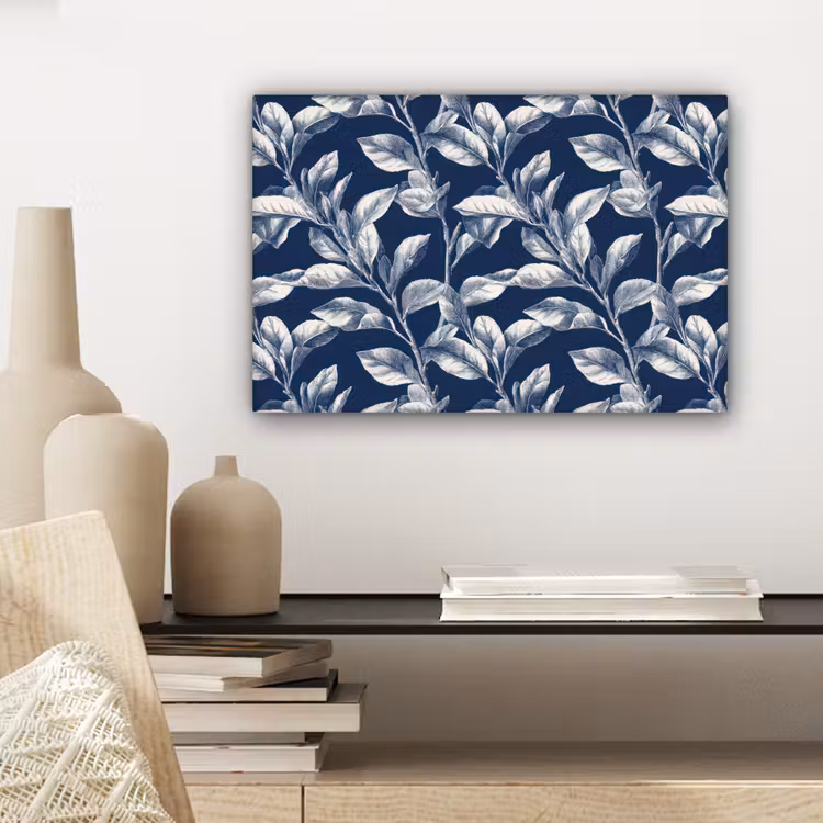 Botanisch - Patroon - Blauw canvas 2cm klein 34 -sfeer6