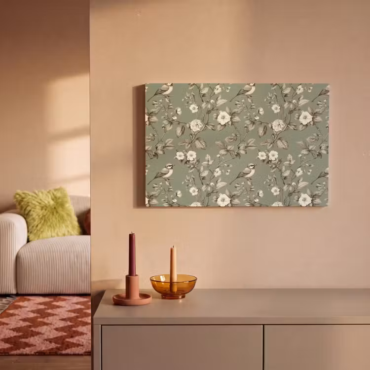 Botanisch - Vogels - Groen canvas 2cm klein 34 -sfeer1