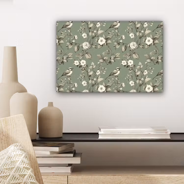 Botanisch - Vogels - Groen canvas 2cm klein 34 -sfeer6