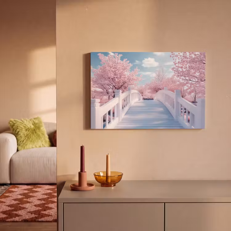 Brug - Kersenbomen - Wit canvas 2cm klein -sfeer1