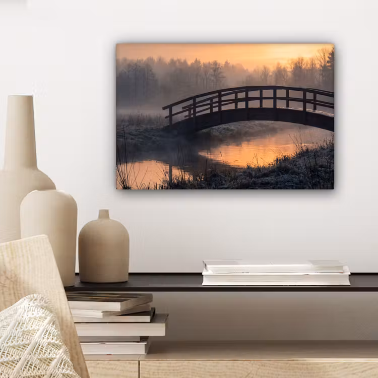 Brug - Mist - Bomen - Water canvas 2cm klein -sfeer6
