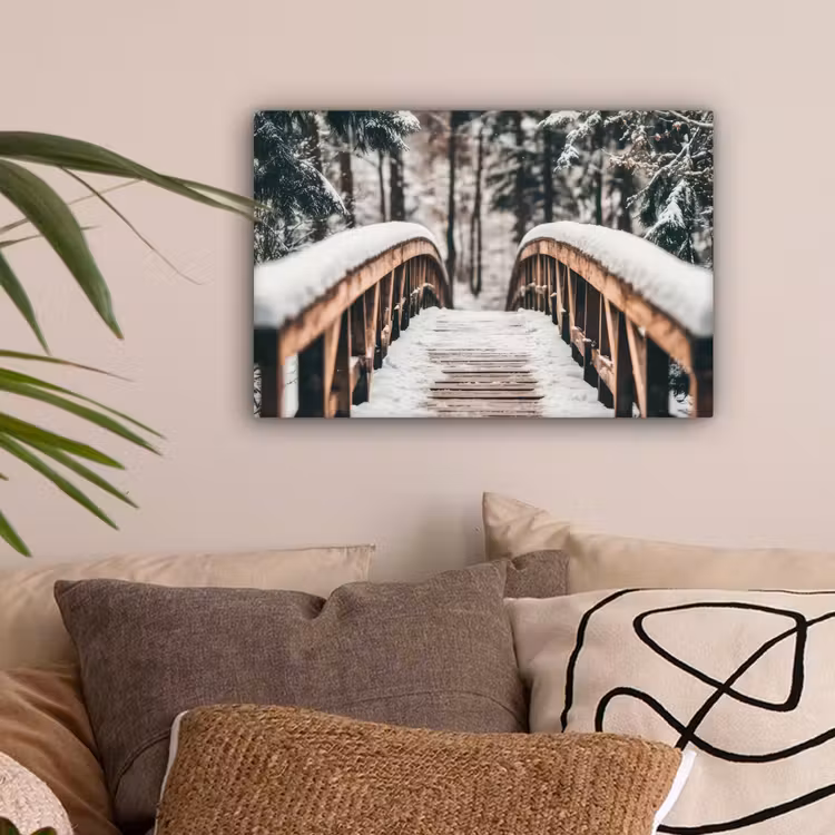 Brug - Winterlandschap - Bos - Natuur - Sneeuw canvas 2cm klein -sfeer1