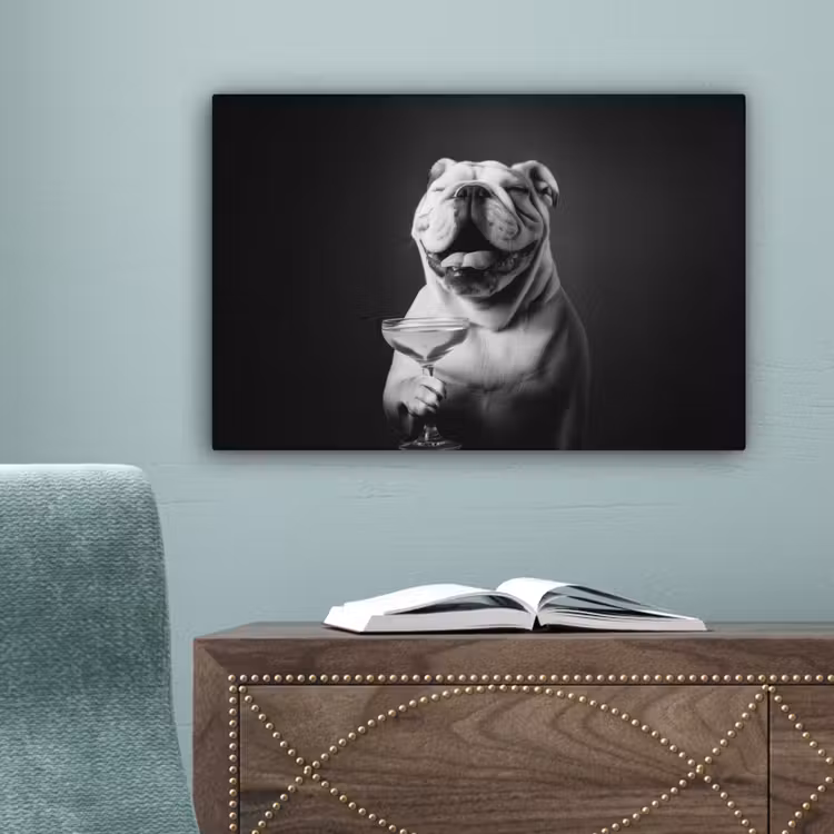 Buldog - Hond - Glas canvas 2cm klein -sfeer4