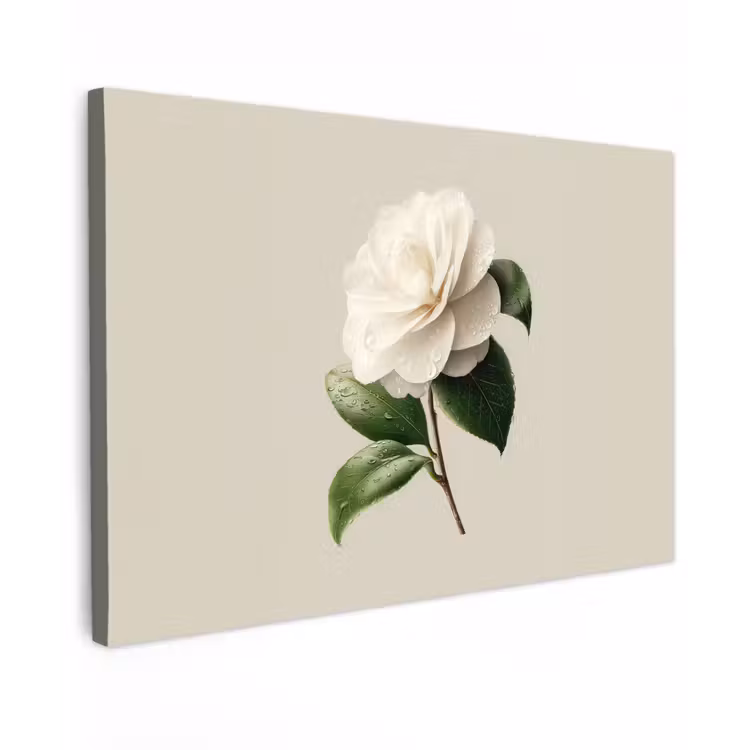 Cameliabloem - Wit - Groen canvas 2cm klein -z3d