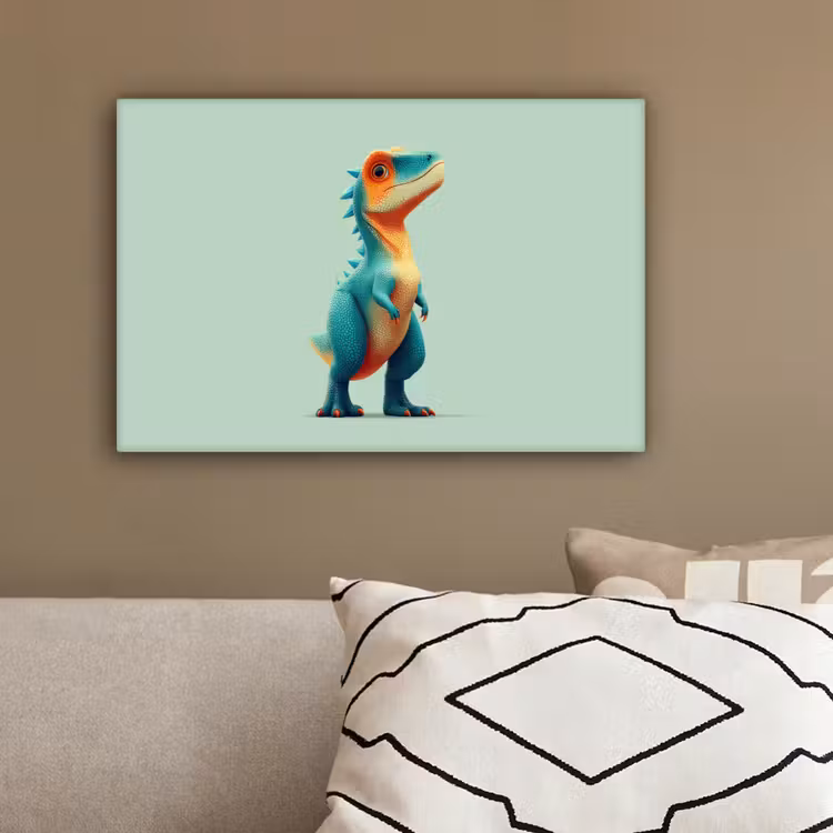 Cartoon - Dino - Oranje - Stekels canvas 2cm klein -sfeer3