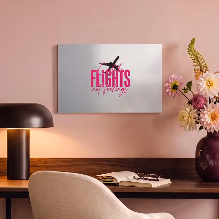 Catch flights not feelings - Vliegtuig - Roze canvas 2cm klein -sfeer4
