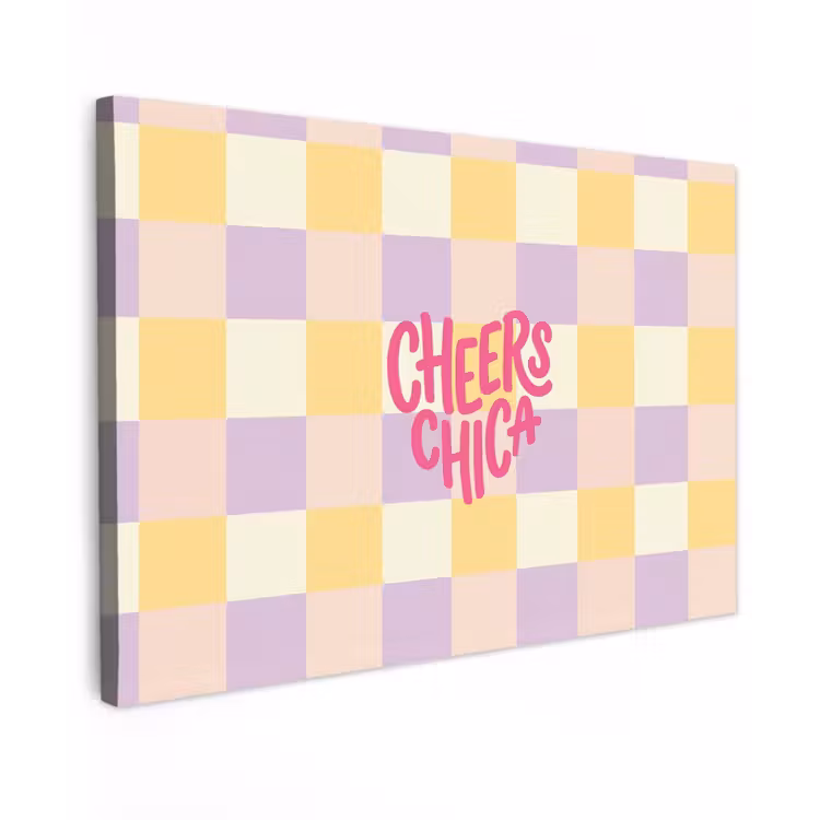 Cheers Chica - Ruitjes - Lila - Geel canvas 2cm klein -z3d