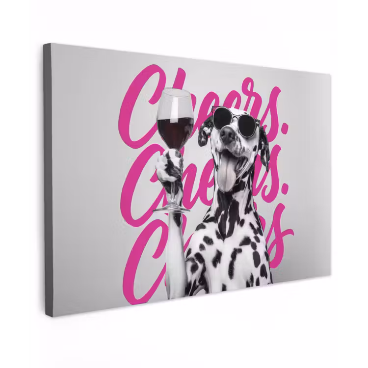 Cheers - Hond - Roze - Wijn canvas 2cm klein -z3d