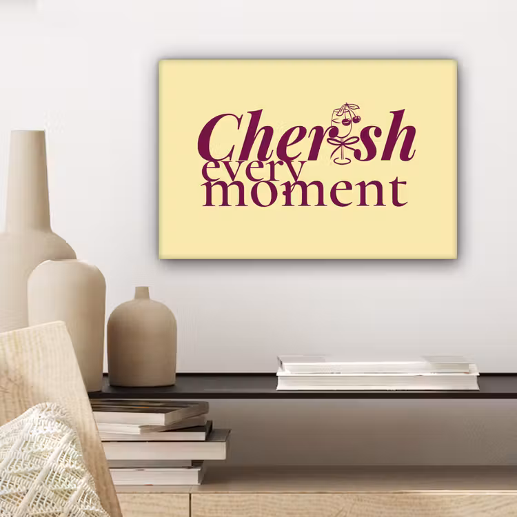 Cherish every moment - Cocktailglas - Geel canvas 2cm klein -sfeer6