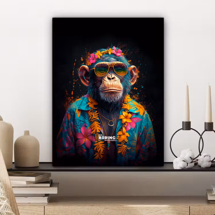 Chimpansee met Hawaii blouse canvas 2cm klein -sfeer6