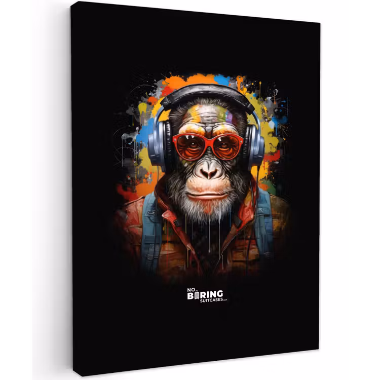 Chimpansee met koptelefoon en graffiti-spray canvas 2cm klein -z3d