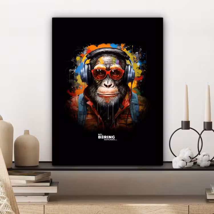 Chimpansee met koptelefoon en graffiti-spray canvas 2cm klein -sfeer6