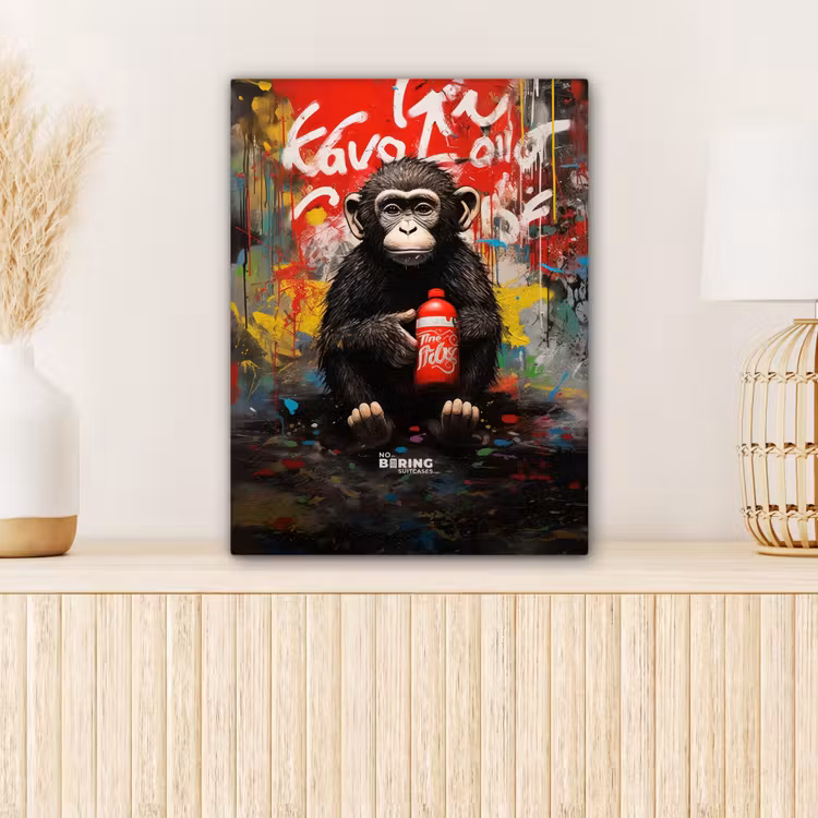 Chimpansee voor graffiti muur canvas 2cm klein -sfeer5