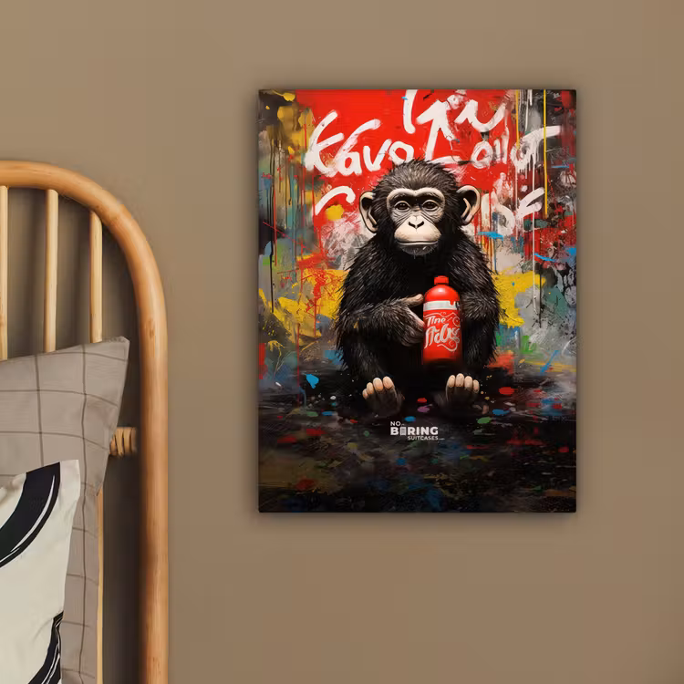 Chimpansee voor graffiti muur canvas 2cm klein -sfeer3