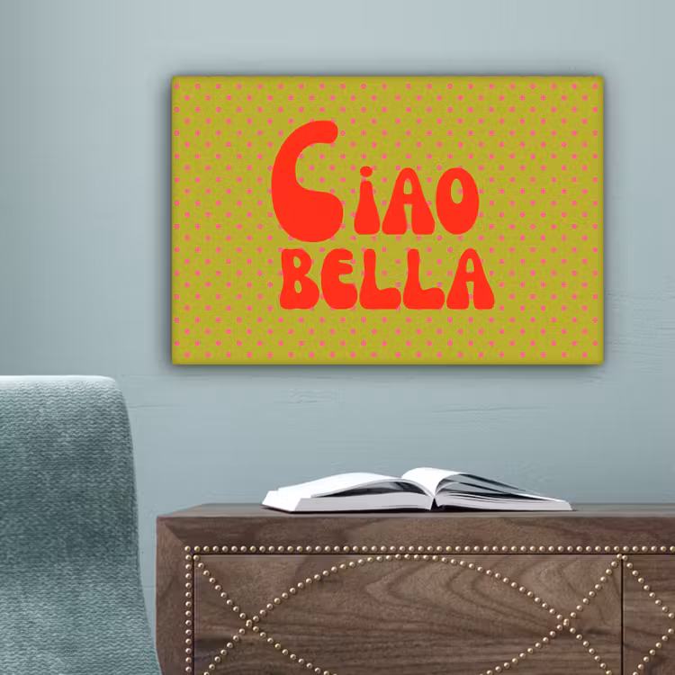 Ciao bella - Rood - Groen - Stippen canvas 2cm klein -sfeer4