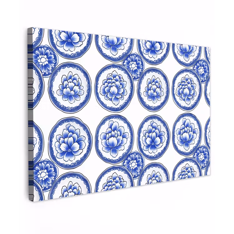 Cirkels - Bloemen - Blauw canvas 2cm klein 34 -z3d