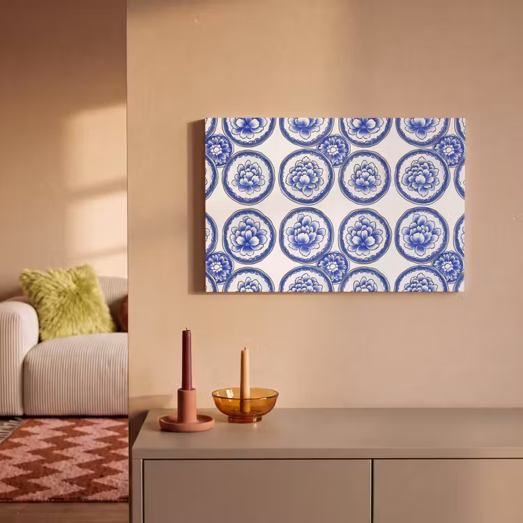 Cirkels - Bloemen - Blauw canvas 2cm klein 34 -sfeer1