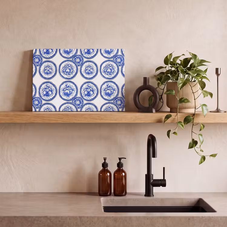 Cirkels - Bloemen - Blauw canvas 2cm klein 34 -sfeer3